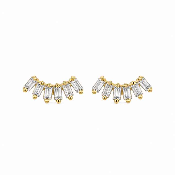 0.20 CTW Baguette Diamond 14K Yellow Gold Fan Stud Earrings