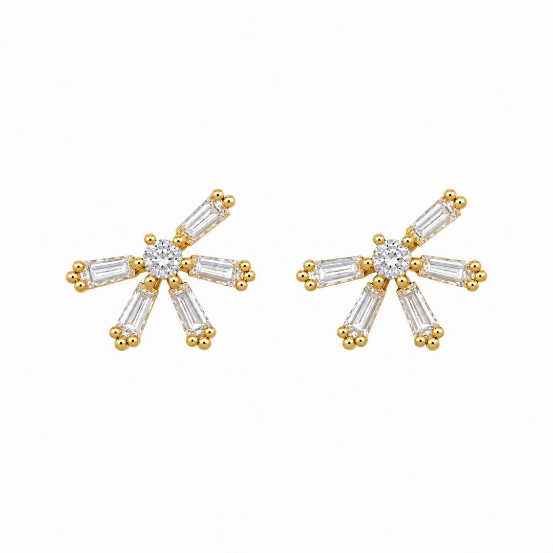 0.20 CTW Diamond Baguette Starburst Stud Earrings in 14K Yellow Gold