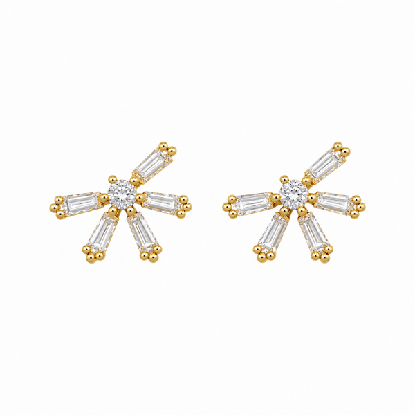 0.20 CTW Diamond Baguette Starburst Stud Earrings in 14K Yellow Gold