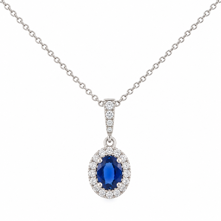 0.92 CT Oval Sapphire &amp; 0.30 CTW Diamond Halo Pendant Necklace in 14K White Gold
