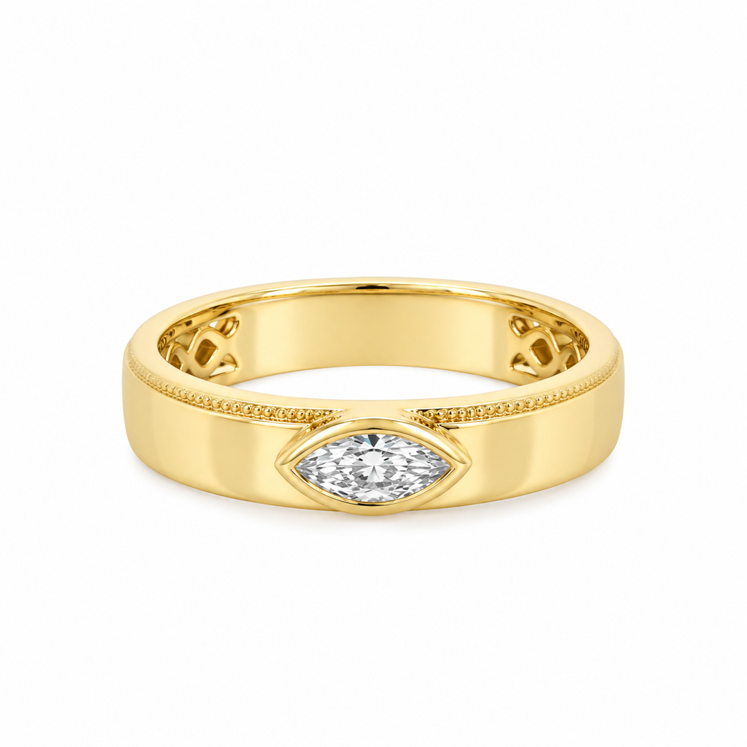 0.25 CT Marquise Diamond 14K Yellow Gold Bezel Set Band Ring