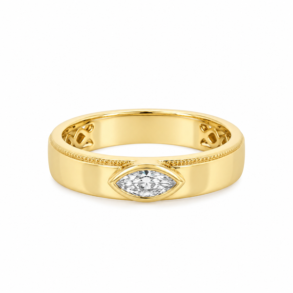 0.25 CT Marquise Diamond 14K Yellow Gold Bezel Set Band Ring