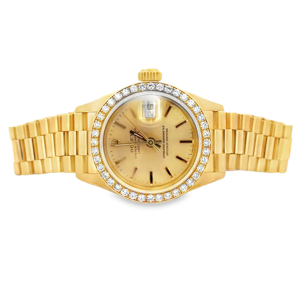 Pre-Owned 1995 Rolex Lady-Datejust 18K Yellow Gold Diamond Bezel Watch
