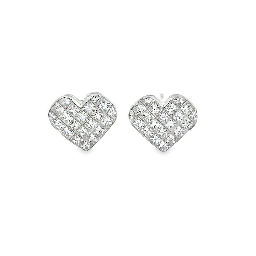1.22 CTW Diamond Heart Stud Earrings in 18K White Gold
