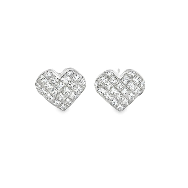 1.22 CTW Diamond Heart Stud Earrings in 18K White Gold