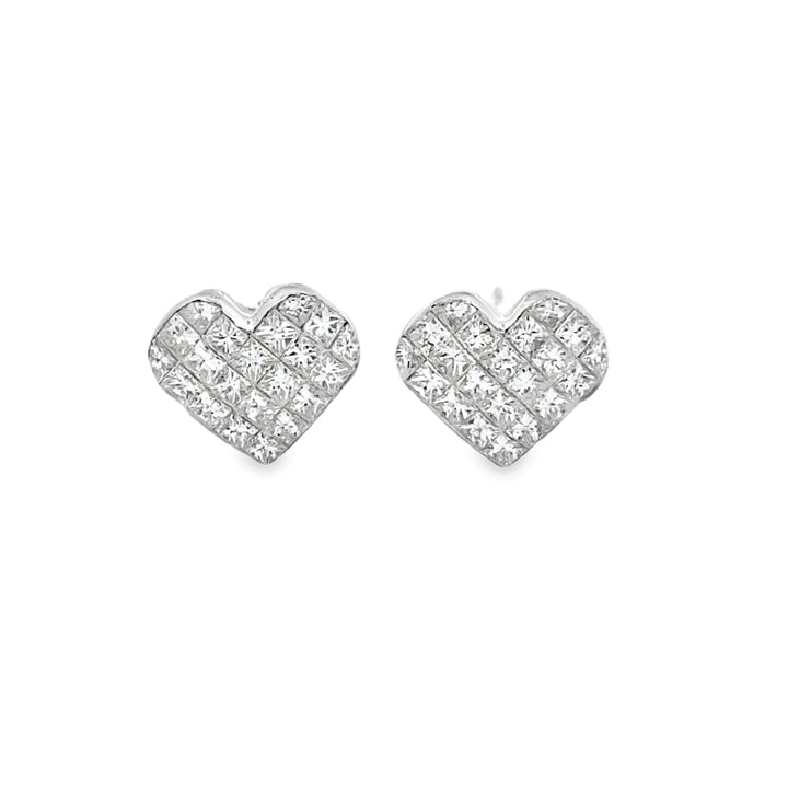 1.22 CTW Diamond Heart Stud Earrings in 18K White Gold