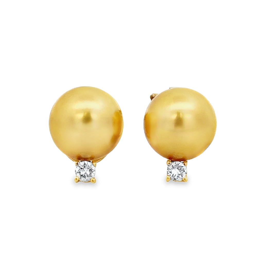 Golden South Sea 11.5MM Pearl and 0.20 CTW Diamond Earrings in 18K Yellow Gold