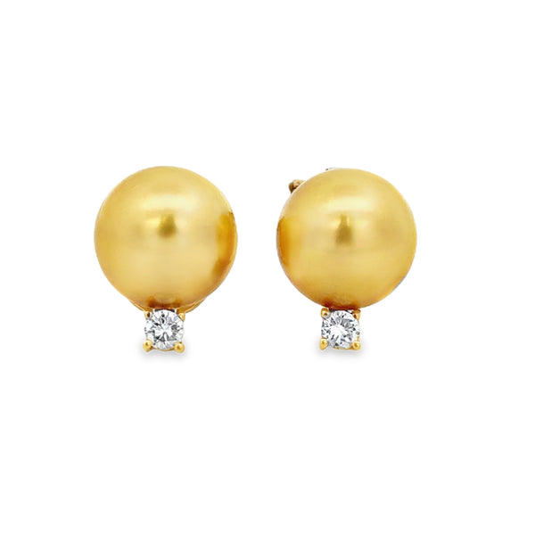 Golden South Sea 11.5MM Pearl and 0.20 CTW Diamond Earrings in 18K Yellow Gold