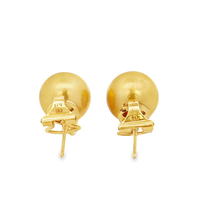 Golden South Sea 11.5MM Pearl and 0.20 CTW Diamond Earrings in 18K Yellow Gold