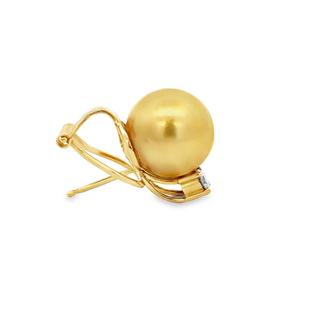 Golden South Sea 11.5MM Pearl and 0.20 CTW Diamond Earrings in 18K Yellow Gold