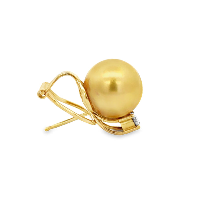 Golden South Sea 11.5MM Pearl and 0.20 CTW Diamond Earrings in 18K Yellow Gold