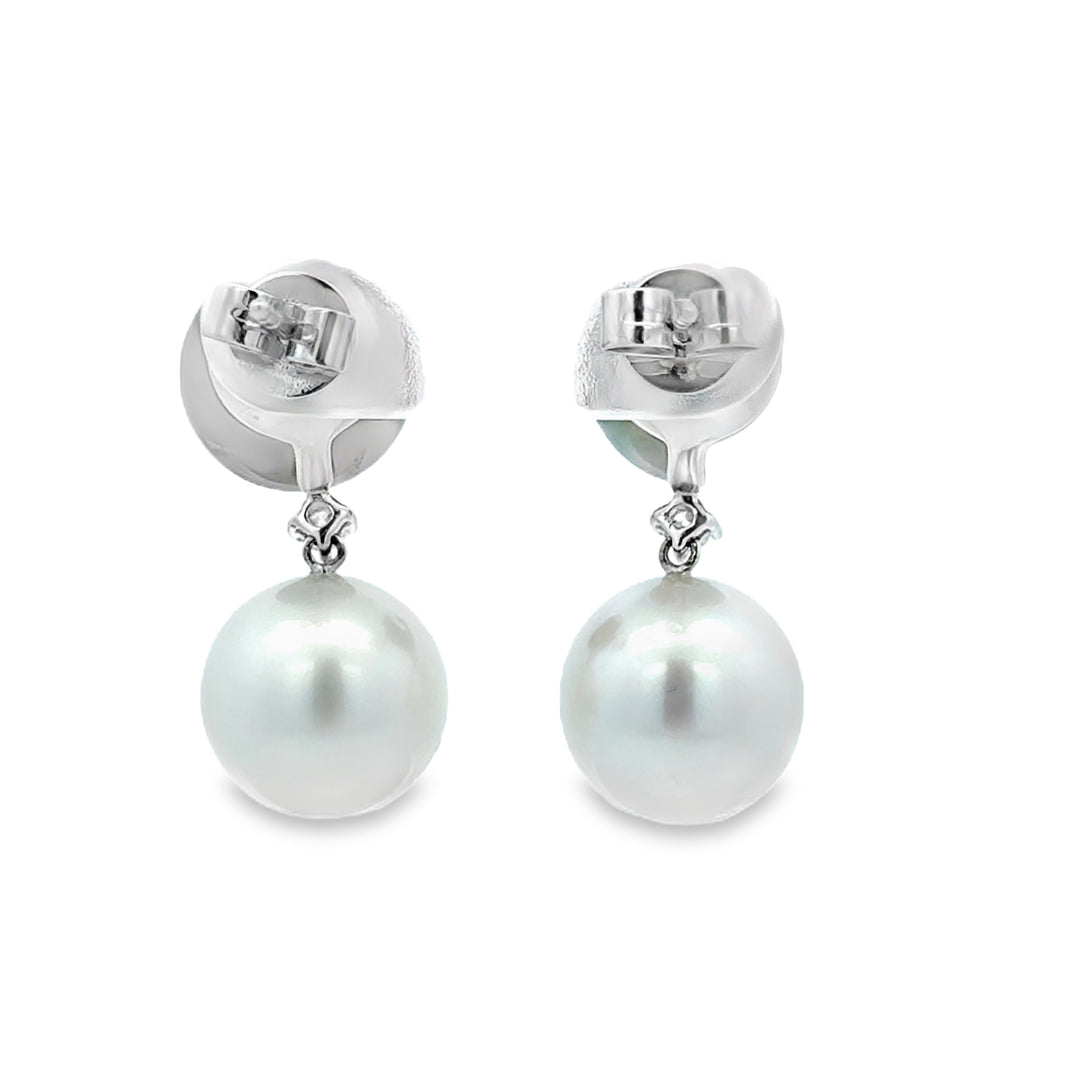 0.11 CTW Diamond South Sea and Tahitian Pearl Drop Earrings in 18K White Gold