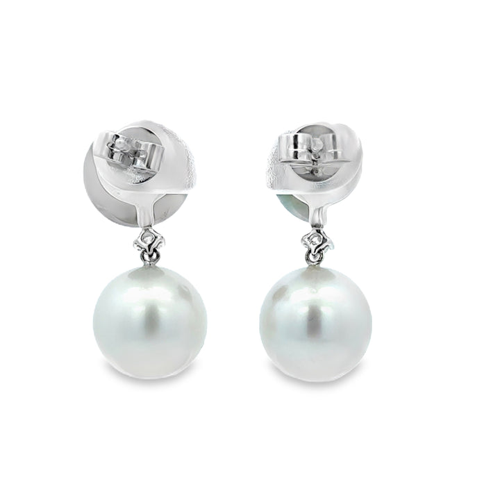 0.11 CTW Diamond South Sea and Tahitian Pearl Drop Earrings in 18K White Gold