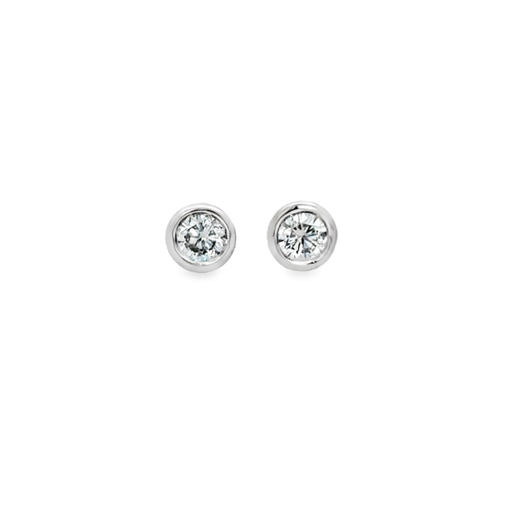 0.47 CTW Round Diamond Bezel Stud Earrings in 18K White Gold