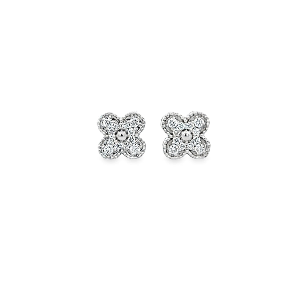 0.088 CTW Diamond Four-Petal Clover Stud Earrings in 18K White Gold