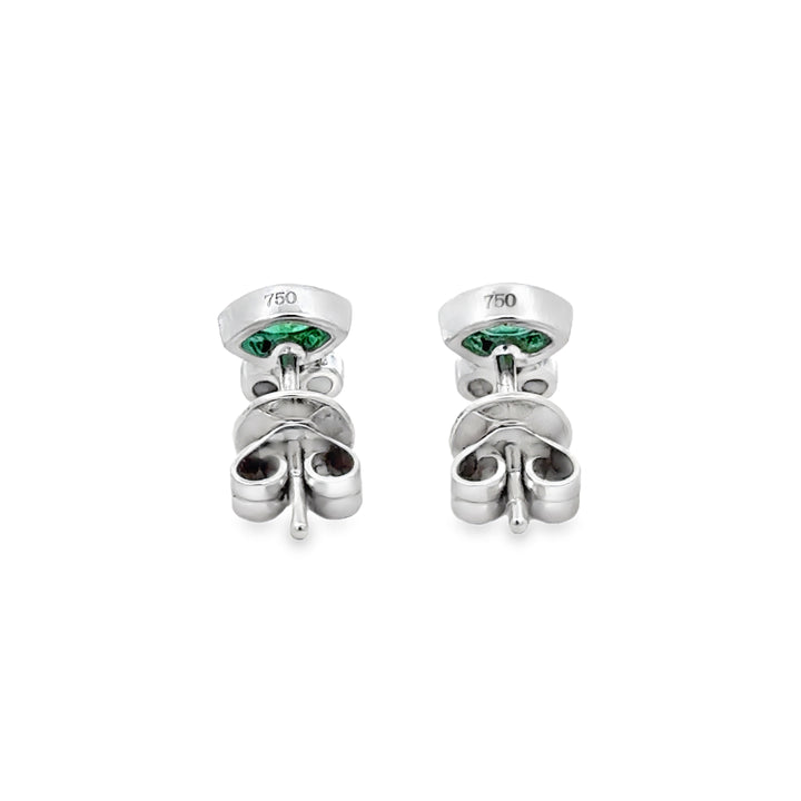0.23 CTW Marquise Emerald and 0.082 CTW Diamond Stud Earrings in 18K White Gold