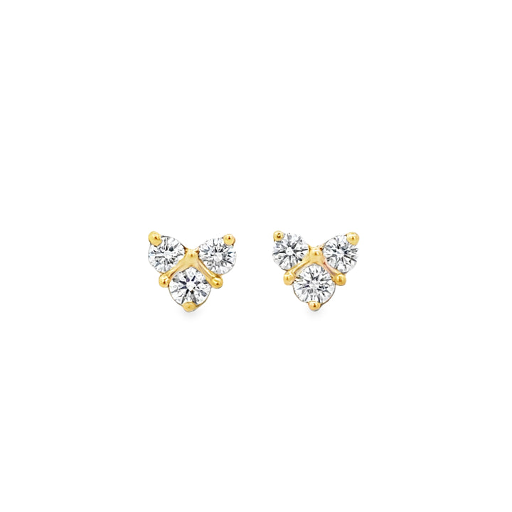 0.47 CTW Diamond Three-Stone Heart Stud Earrings in 18K Yellow Gold