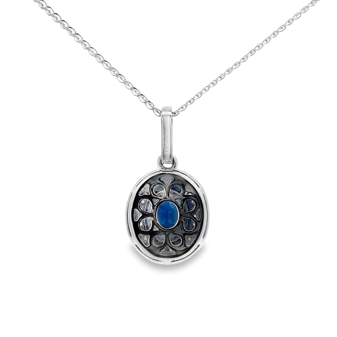 1.97 CT Sapphire 0.31 CTW Diamond 14K White Gold Halo Pendant Necklace