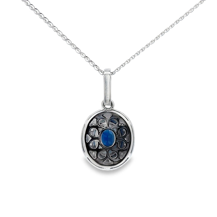 1.97 CT Sapphire 0.31 CTW Diamond 14K White Gold Halo Pendant Necklace