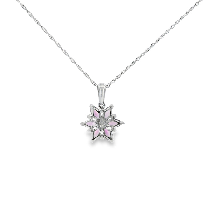 1.11 CTW Pink Sapphire 0.01 CTW Diamond 14K White Gold Flower Pendant Necklace