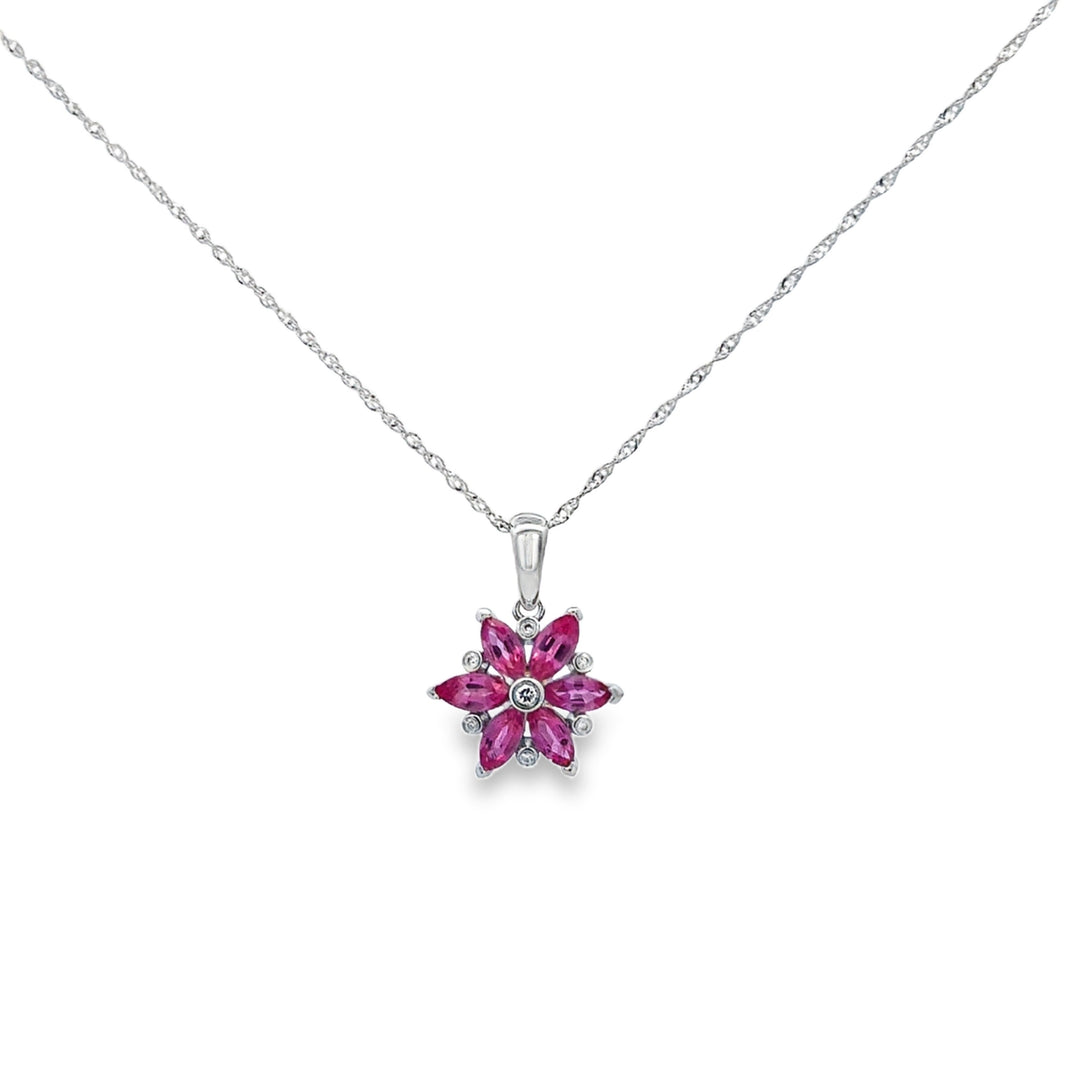 1.11 CTW Pink Sapphire 0.01 CTW Diamond 14K White Gold Flower Pendant Necklace