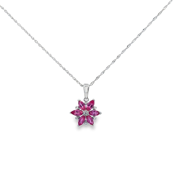 1.11 CTW Pink Sapphire 0.01 CTW Diamond 14K White Gold Flower Pendant Necklace
