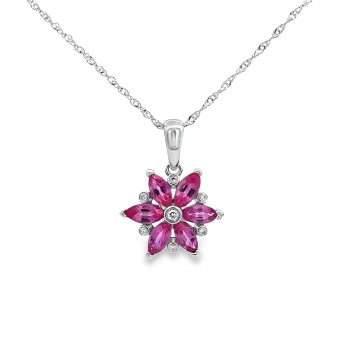 1.11 CTW Pink Sapphire 0.01 CTW Diamond 14K White Gold Flower Pendant Necklace