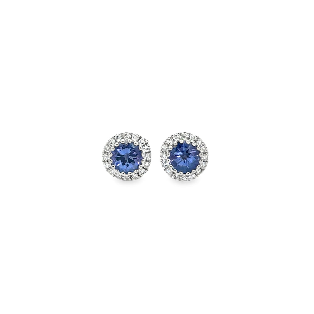 0.58 CTW Tanzanite 0.10 CTW Diamond 14K White Gold Halo Stud Earrings