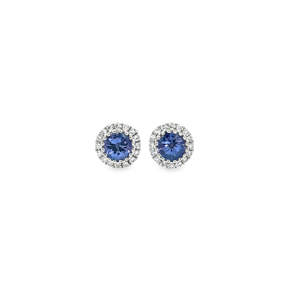 0.58 CTW Tanzanite 0.10 CTW Diamond 14K White Gold Halo Stud Earrings