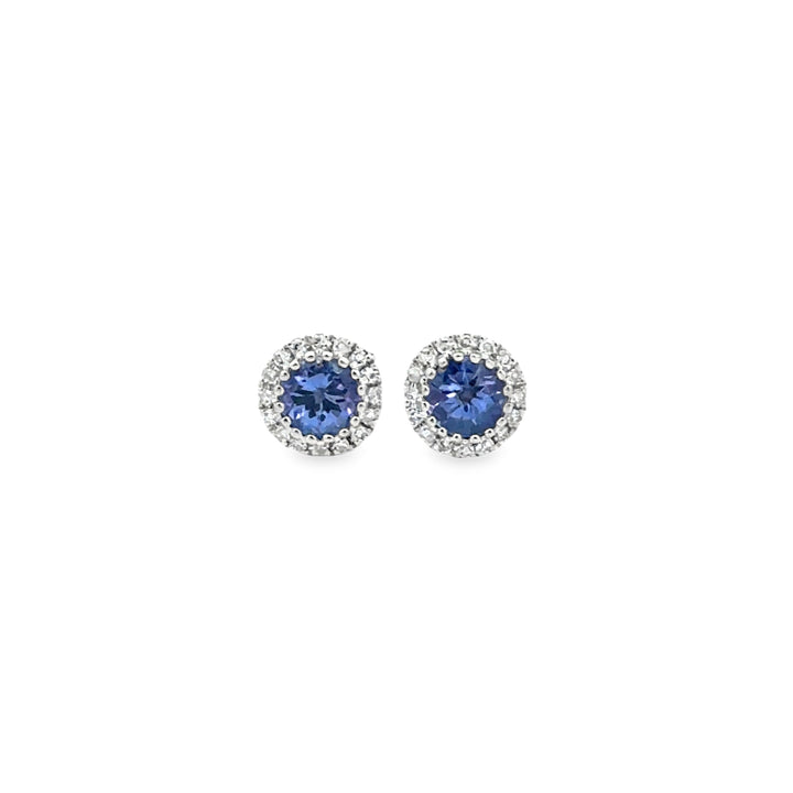 0.58 CTW Tanzanite 0.10 CTW Diamond 14K White Gold Halo Stud Earrings