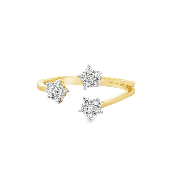 0.20 CTW Diamond 10K Yellow Gold Three-Cluster Open Ring