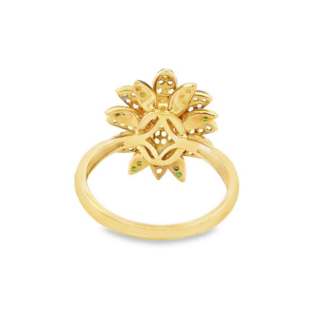 0.30 CTW Yellow Sapphire 0.65 CTW Tsavorite 14K Yellow Gold Floral Ring