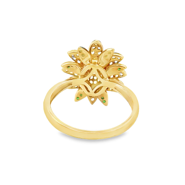 0.30 CTW Yellow Sapphire 0.65 CTW Tsavorite 14K Yellow Gold Floral Ring