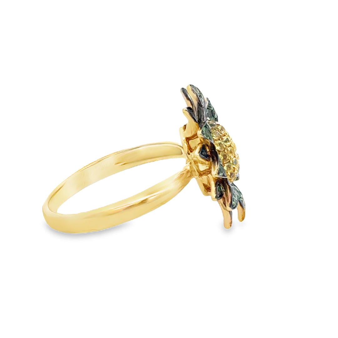 0.30 CTW Yellow Sapphire 0.65 CTW Tsavorite 14K Yellow Gold Floral Ring