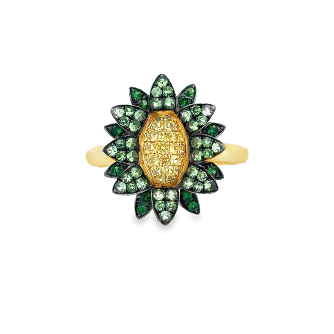 0.30 CTW Yellow Sapphire 0.65 CTW Tsavorite 14K Yellow Gold Floral Ring