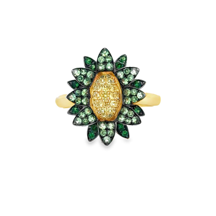 0.30 CTW Yellow Sapphire 0.65 CTW Tsavorite 14K Yellow Gold Floral Ring