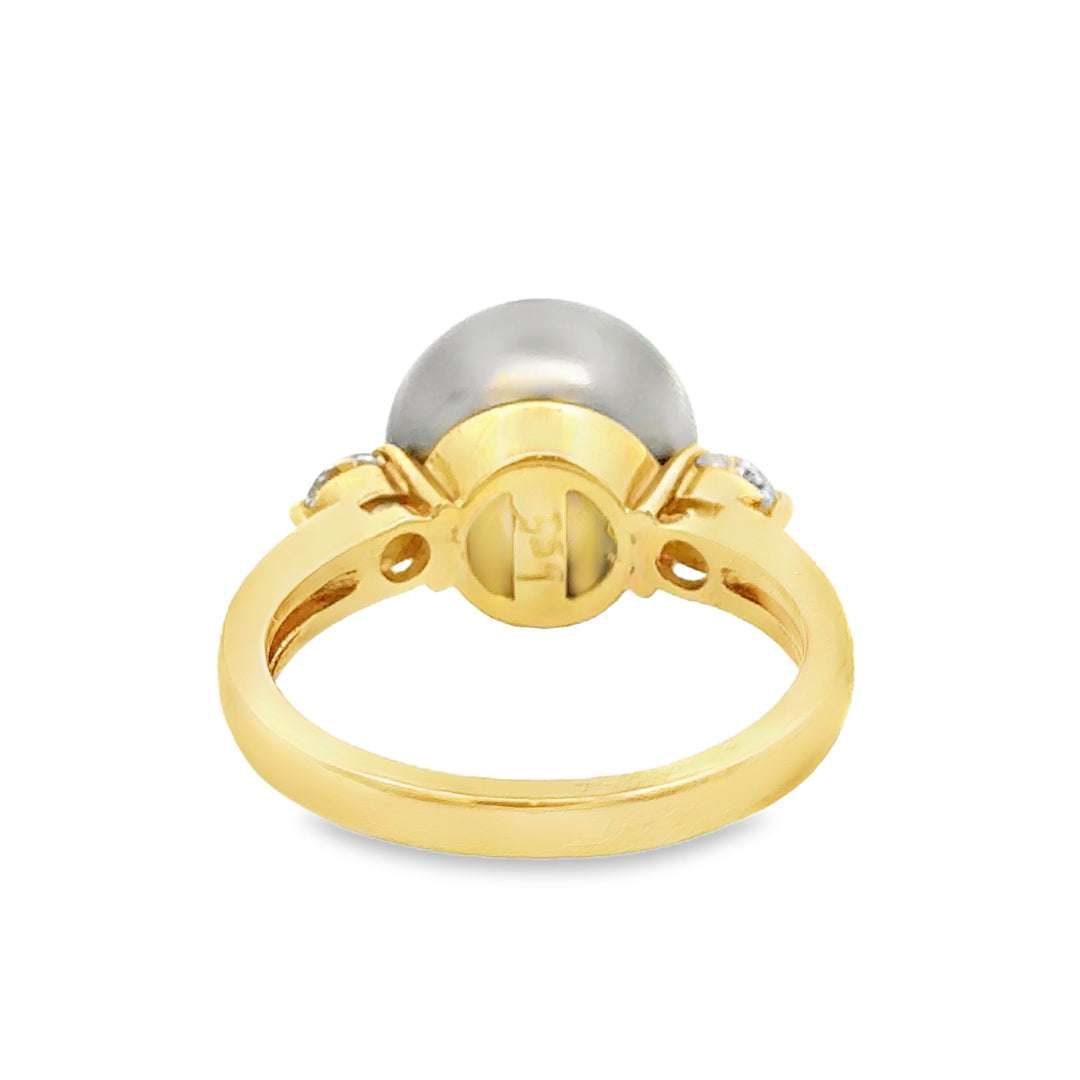 11.5MM Gray Golden Tahitian Pearl 0.50 CTW Diamond 18K Yellow Gold Ring