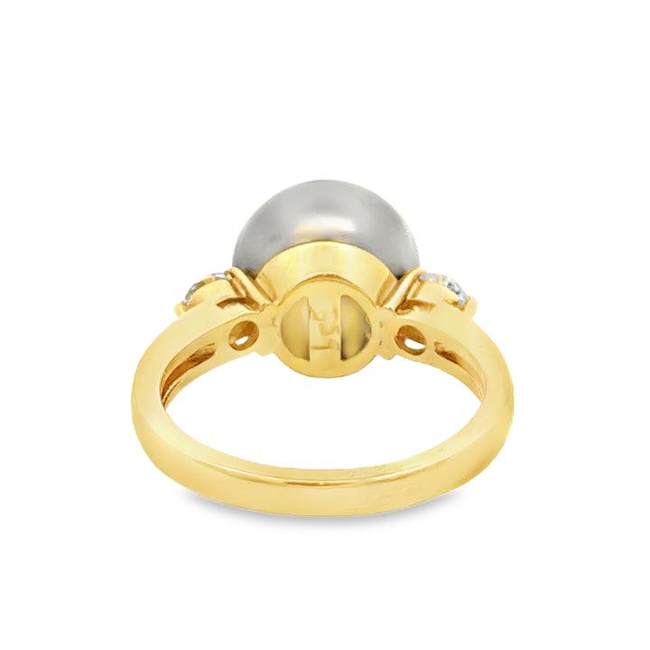 11.5MM Gray Golden Tahitian Pearl 0.50 CTW Diamond 18K Yellow Gold Ring