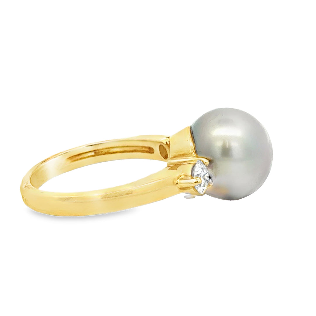 11.5MM Gray Golden Tahitian Pearl 0.50 CTW Diamond 18K Yellow Gold Ring