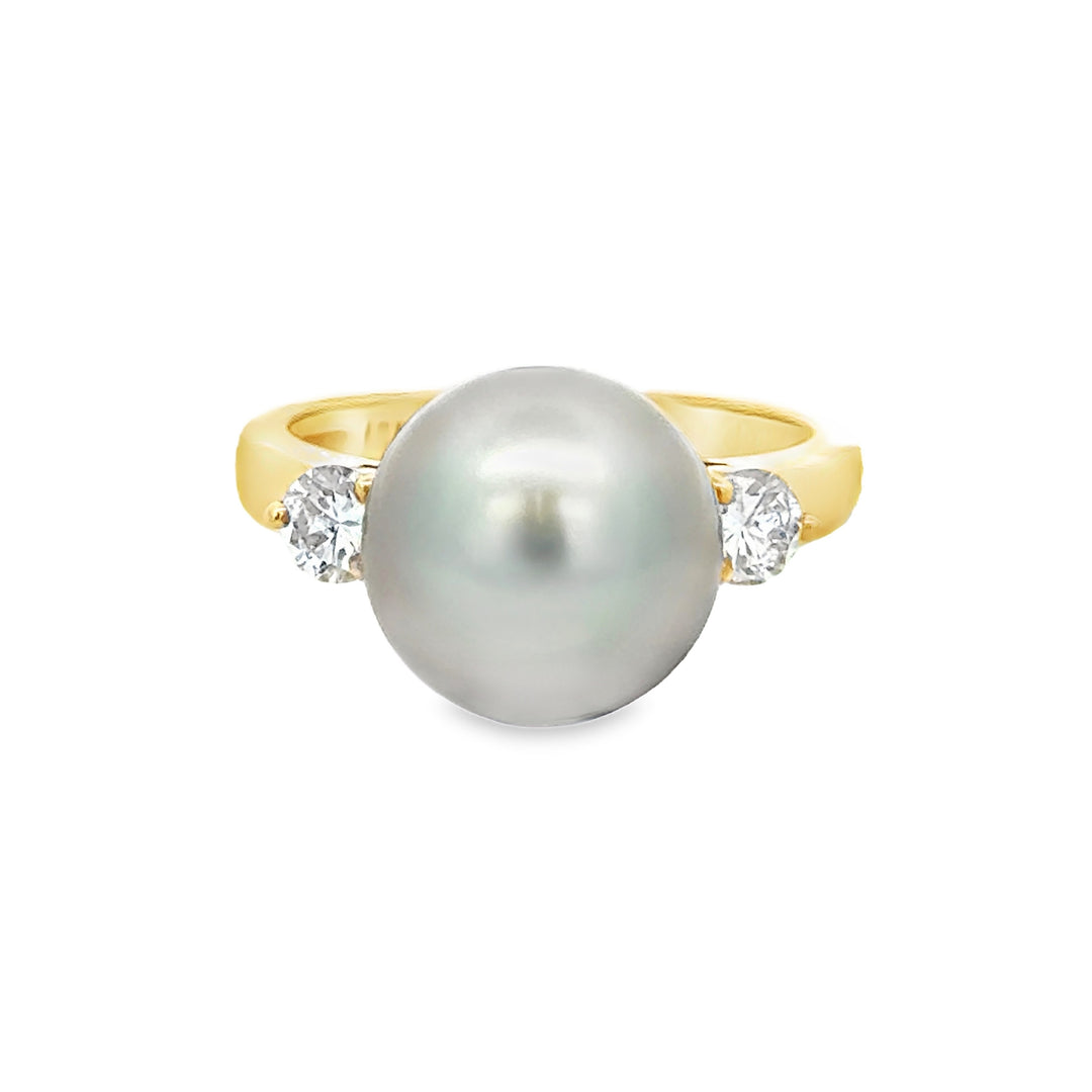 11.5MM Gray Golden Tahitian Pearl 0.50 CTW Diamond 18K Yellow Gold Ring