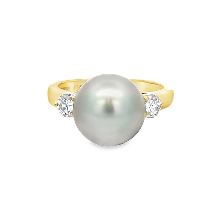 11.5MM Gray Golden Tahitian Pearl 0.50 CTW Diamond 18K Yellow Gold Ring