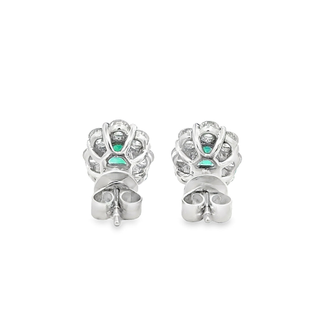 0.80 CTW Emerald 1.52 CTW Diamond 18K White Gold Halo Stud Earrings