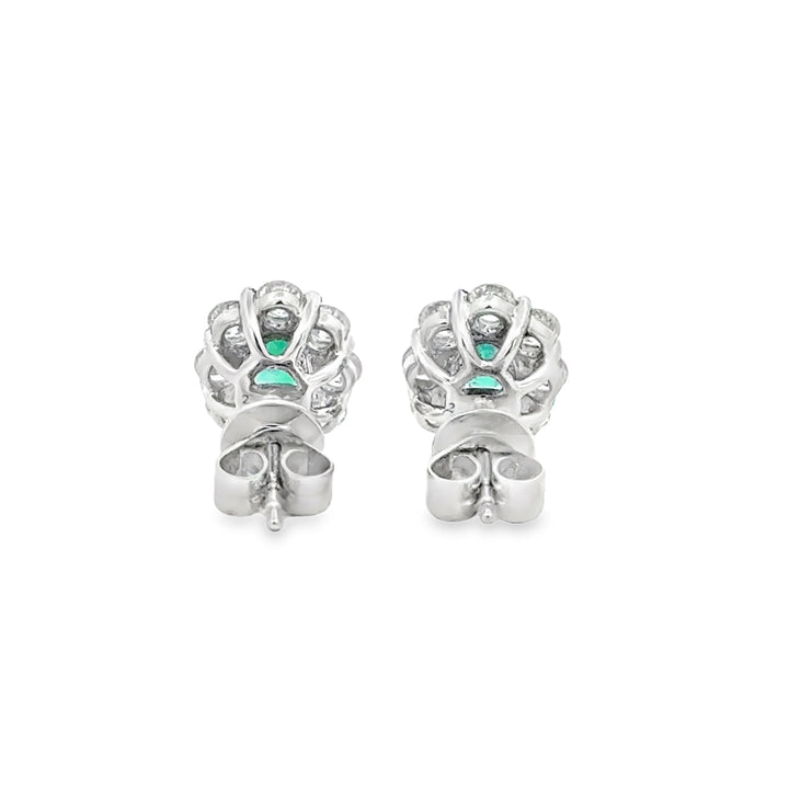 0.80 CTW Emerald 1.52 CTW Diamond 18K White Gold Halo Stud Earrings