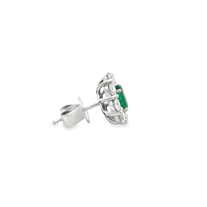 0.80 CTW Emerald 1.52 CTW Diamond 18K White Gold Halo Stud Earrings