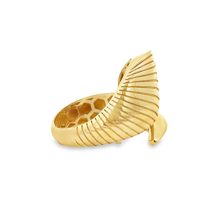 14K Yellow Gold 17MM Wide Ribbed Sculptural Statement Ring
