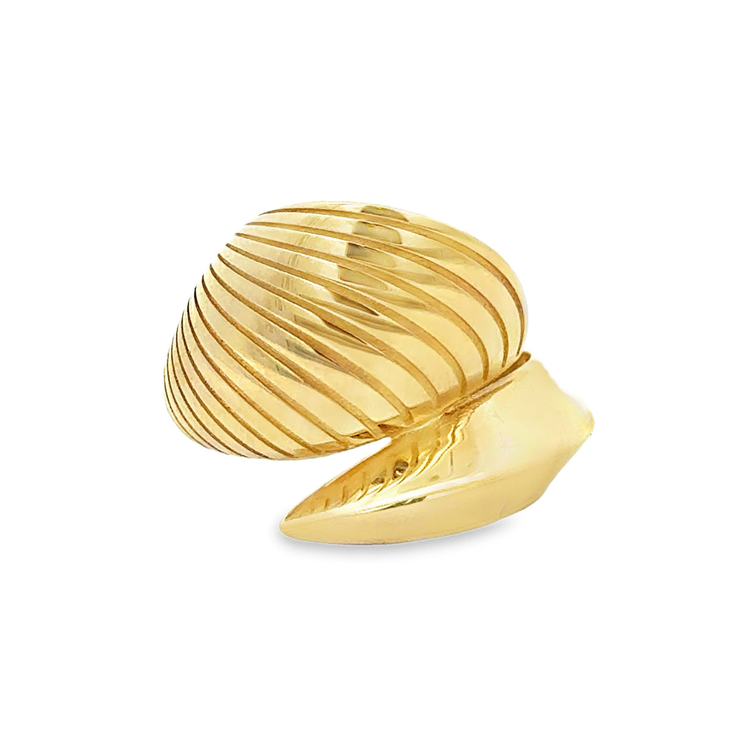 14K Yellow Gold 17MM Wide Ribbed Sculptural Statement Ring