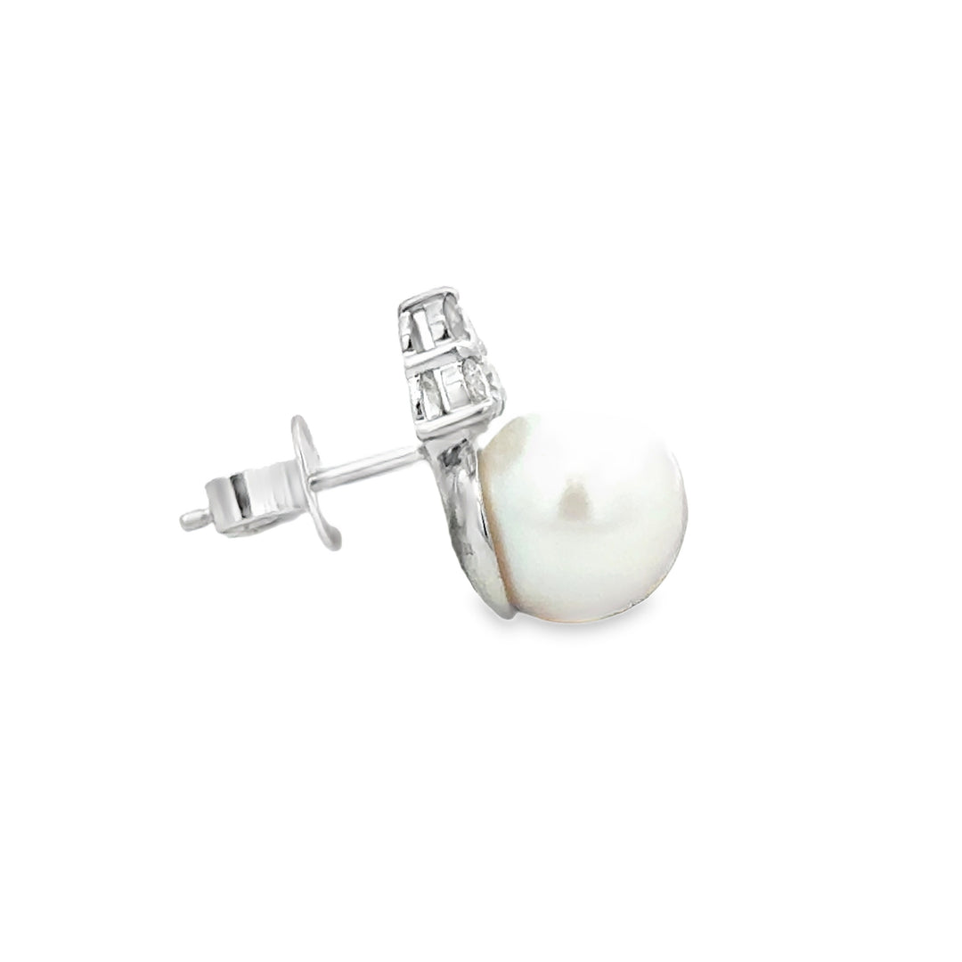 9.5MM Akoya Pearl 0.53 CTW Diamond 14K White Gold Stud Earrings