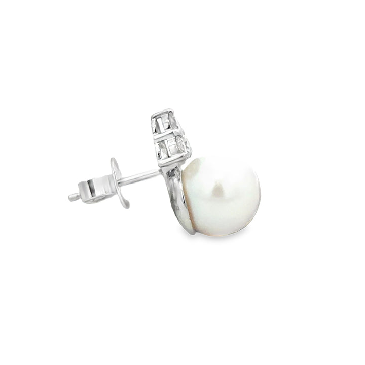 9.5MM Akoya Pearl 0.53 CTW Diamond 14K White Gold Stud Earrings