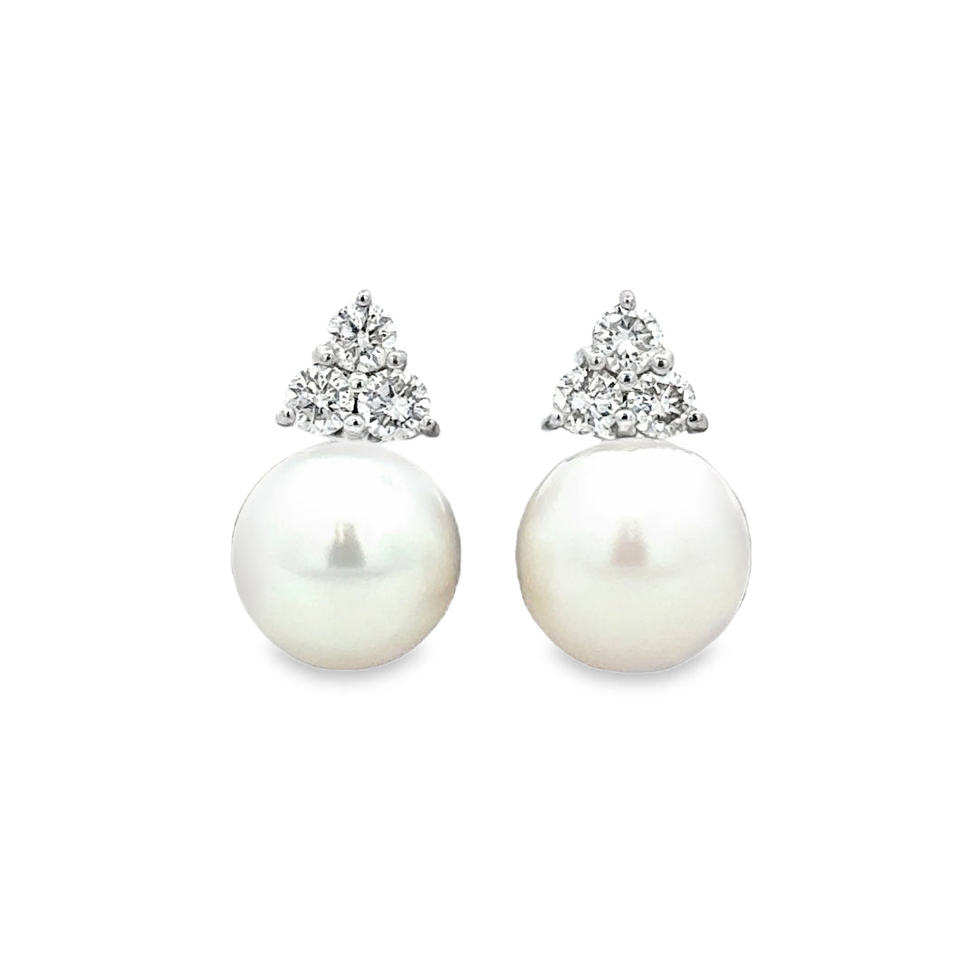 9.5MM Akoya Pearl 0.53 CTW Diamond 14K White Gold Stud Earrings