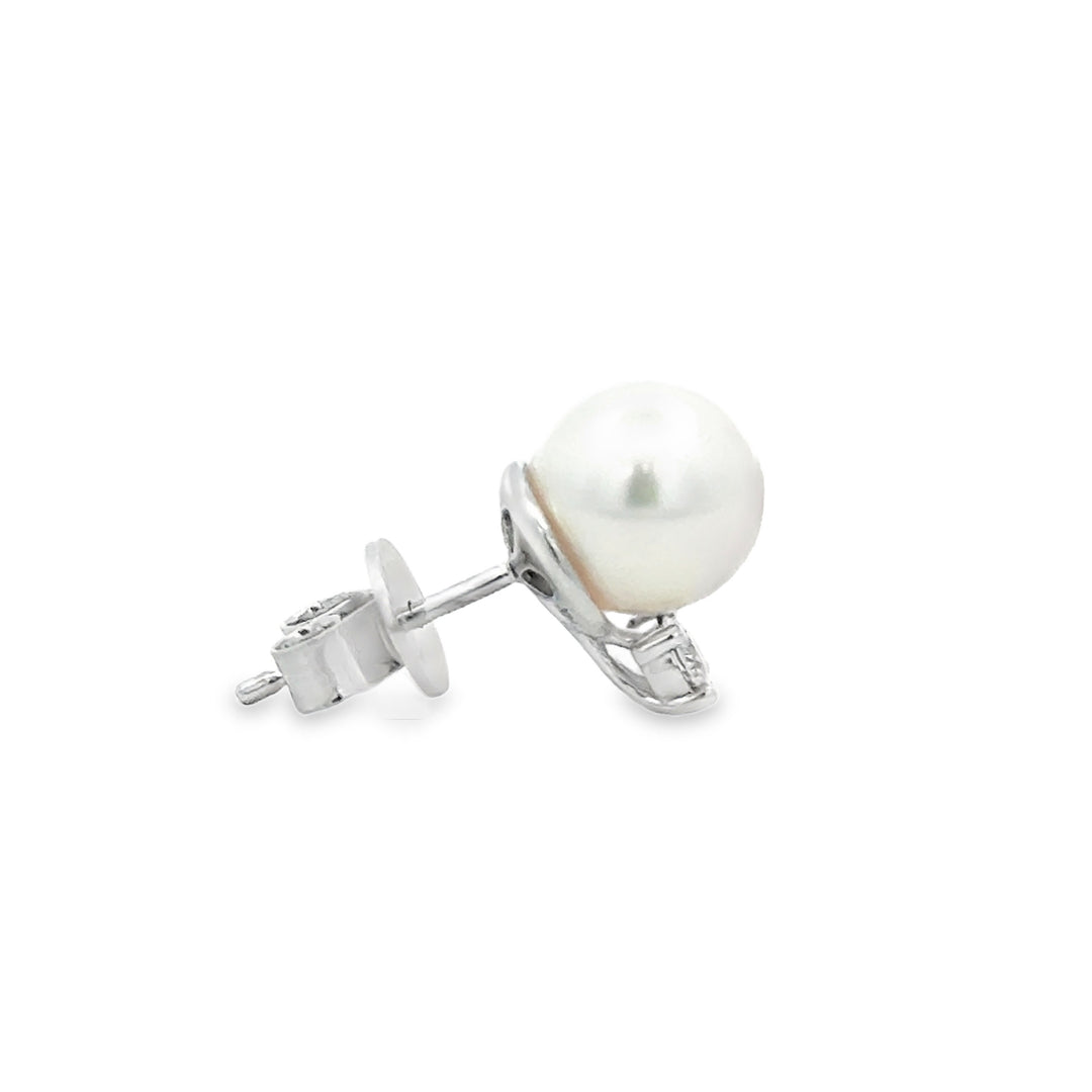 8MM Freshwater Pearl 0.20 CTW Diamond 14K White Gold Stud Earrings